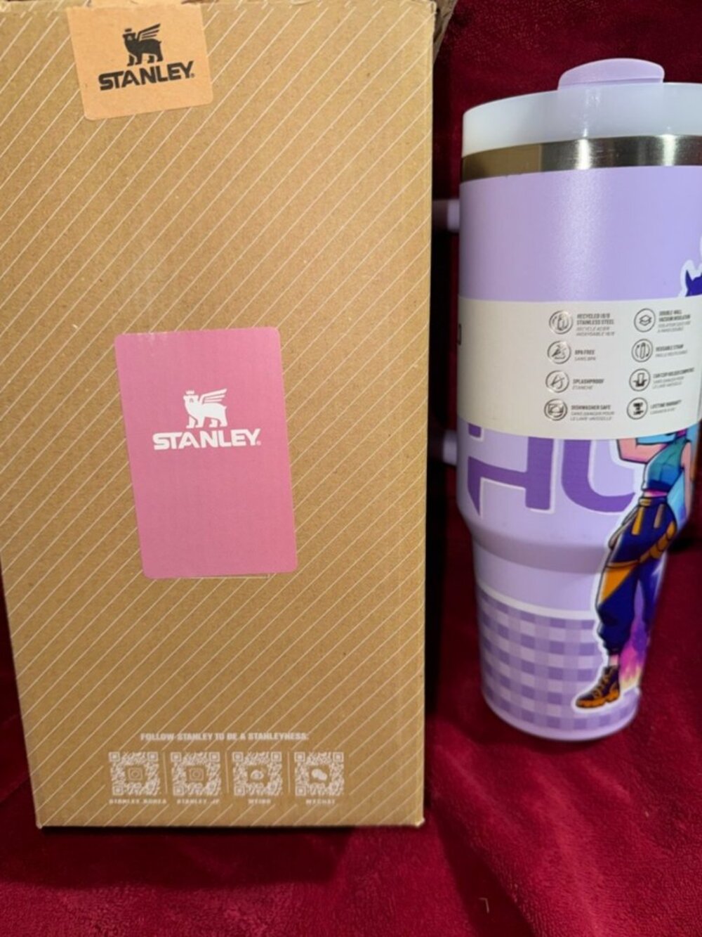 Stanley Quencher H2.0 40 oz. Lavender Tumbler w/ K-Pop Character Art- New